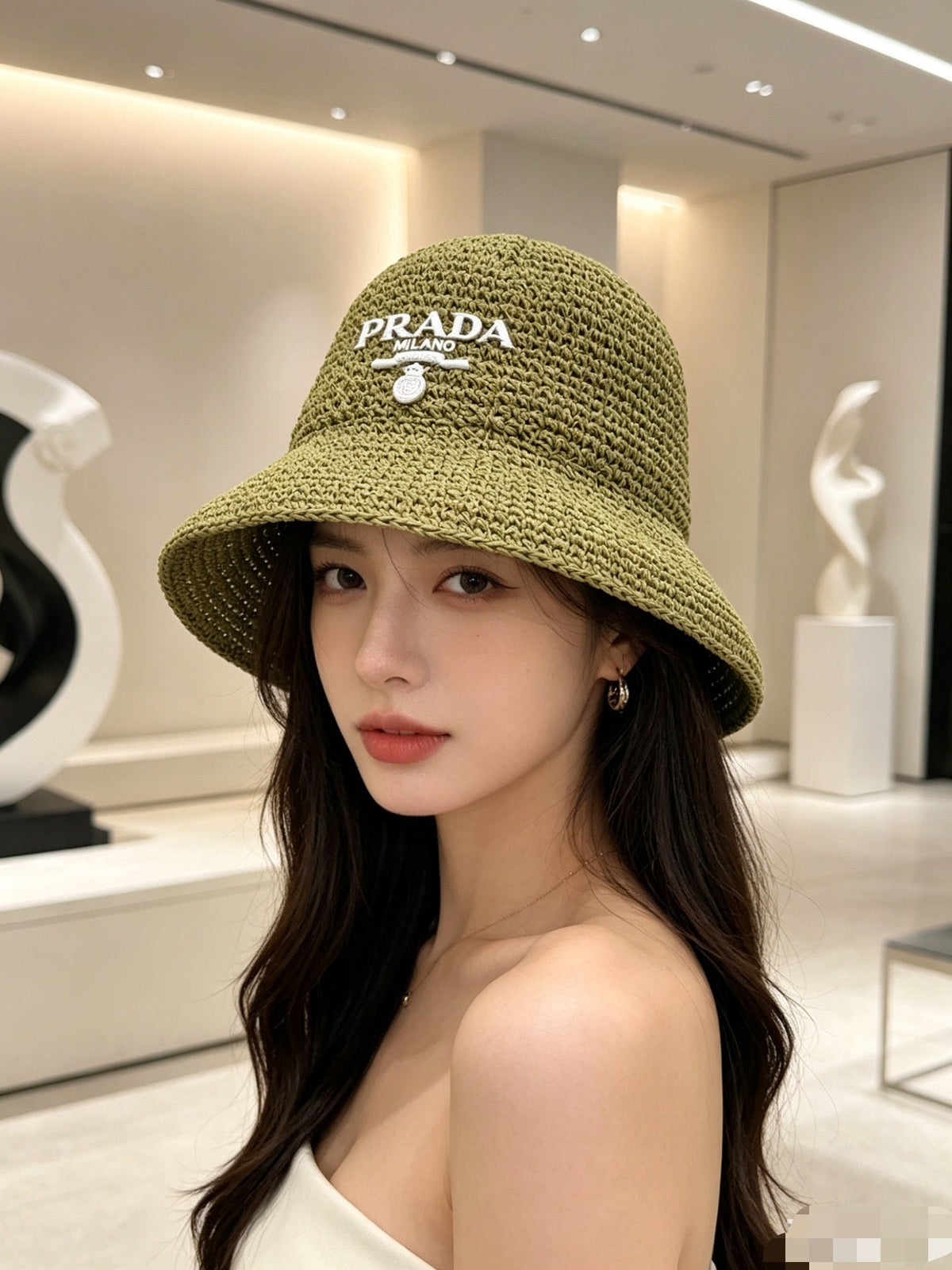 Prada Woven Open Knit Bucket Hat - image 2