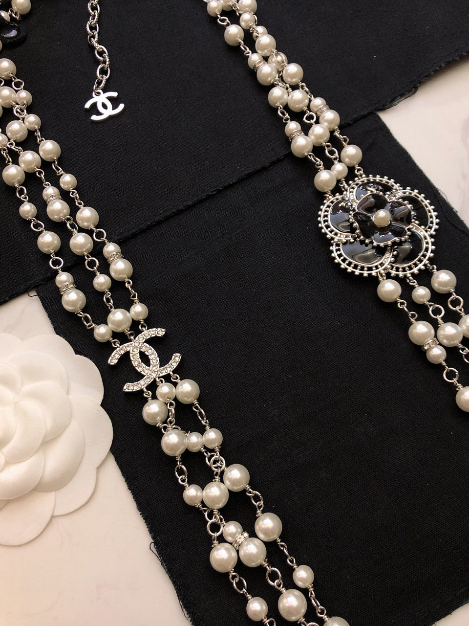 Chanel Camellia Woven Pearl Triple-Layer Braided Necklace - album image 2