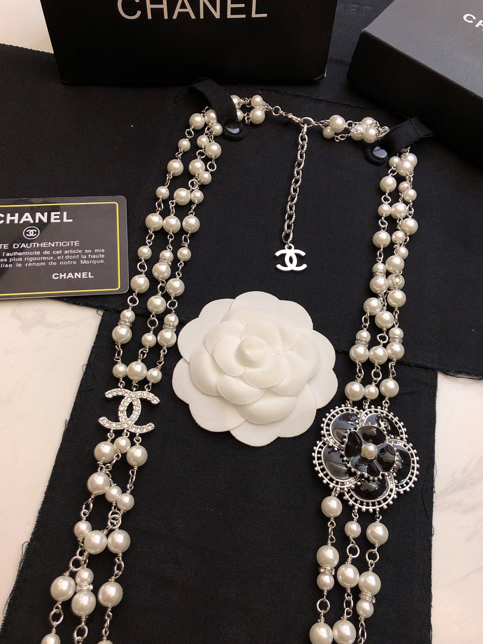 Chanel Camellia Woven Pearl Triple-Layer Braided Necklace - album image 3
