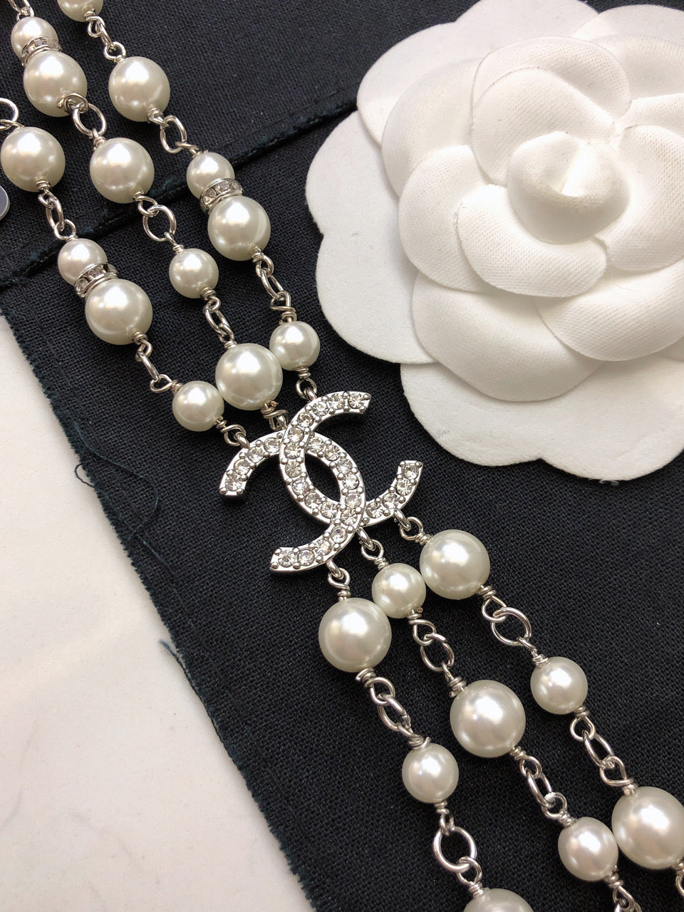 Chanel Camellia Woven Pearl Triple-Layer Braided Necklace - album image 5