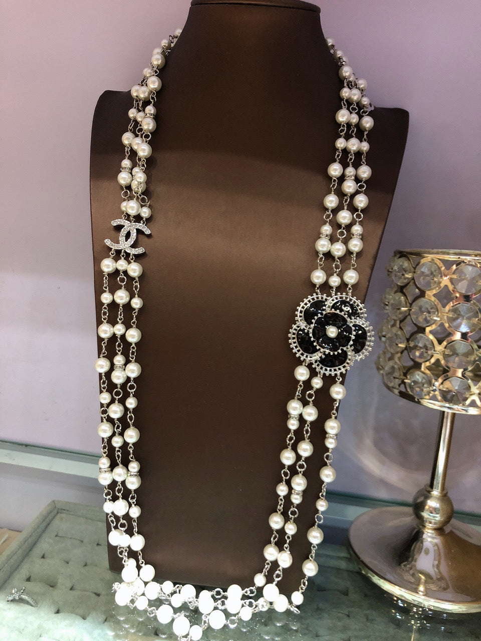 Chanel Camellia Woven Pearl Triple-Layer Braided Necklace - album image 6