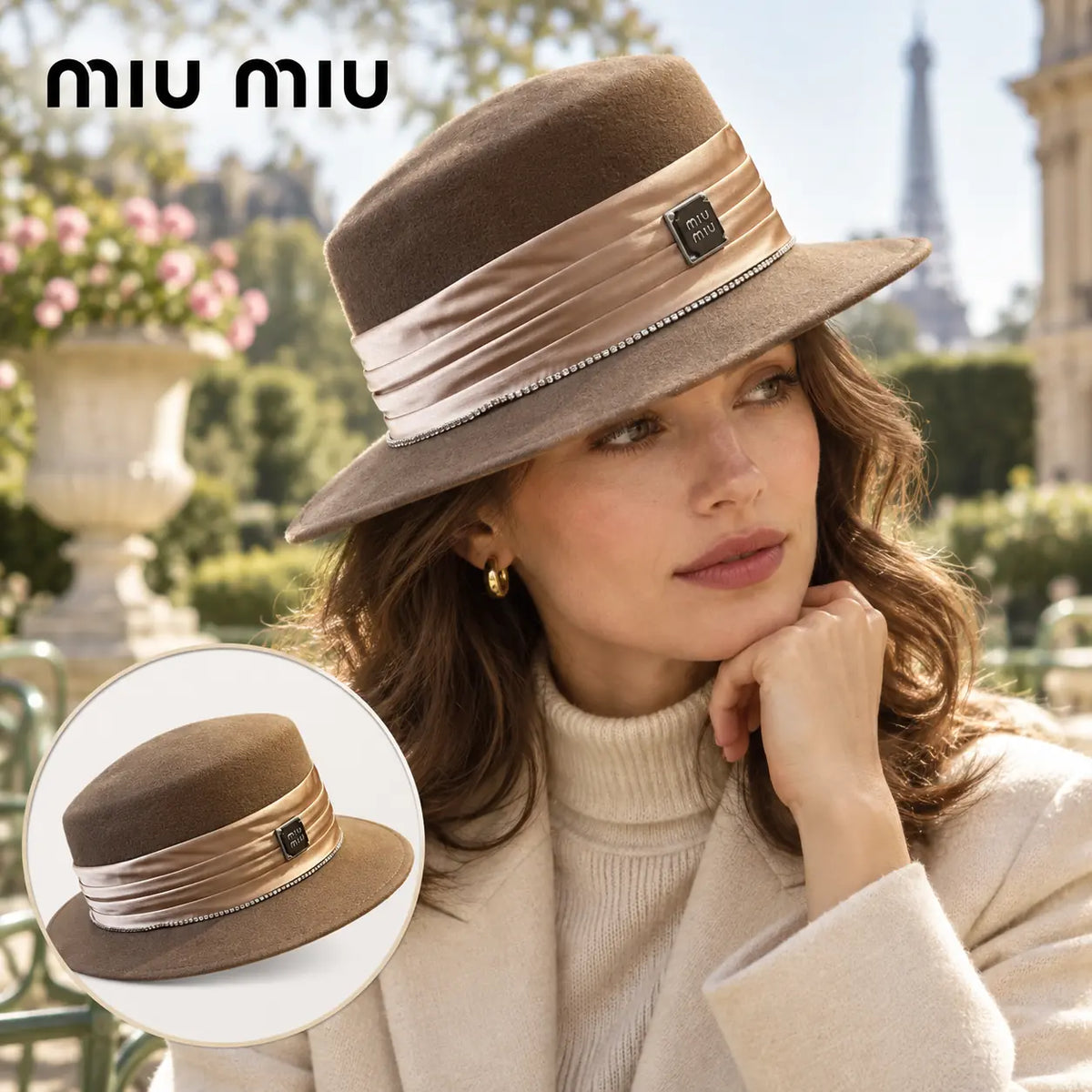 Miu Miu Cashmere Hat worn by a model